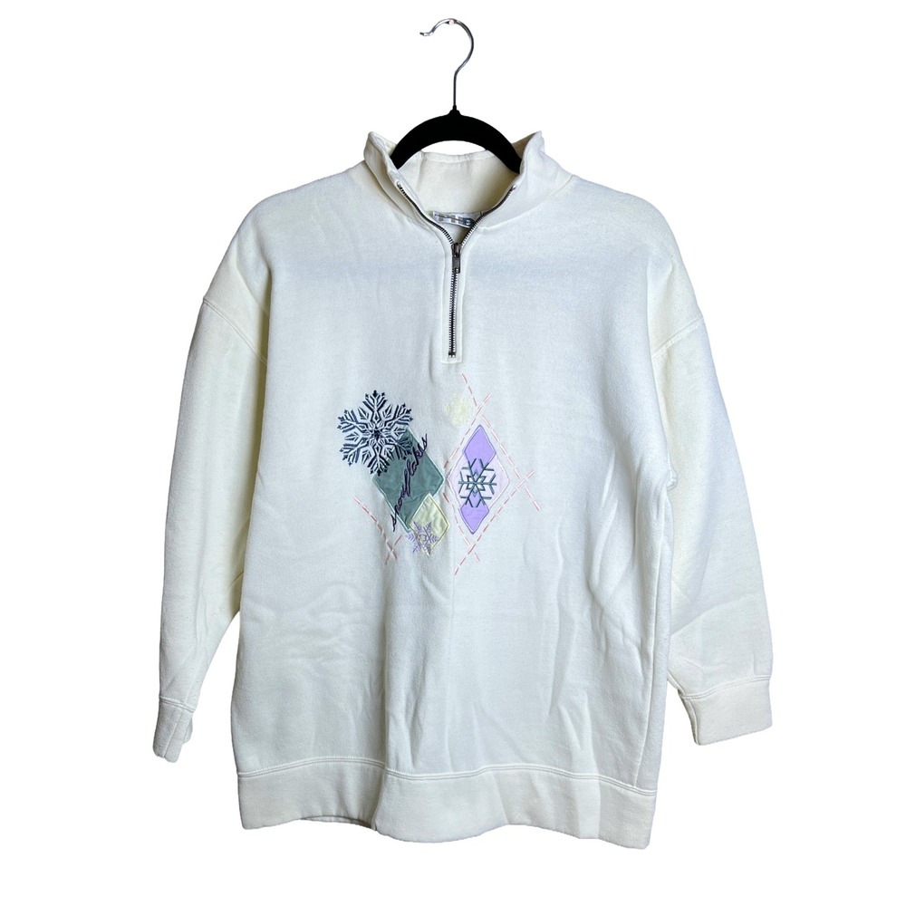 80s Paul Harris Design Snowflake Quarter Zip Sweatshirt Women's Size S Cozy